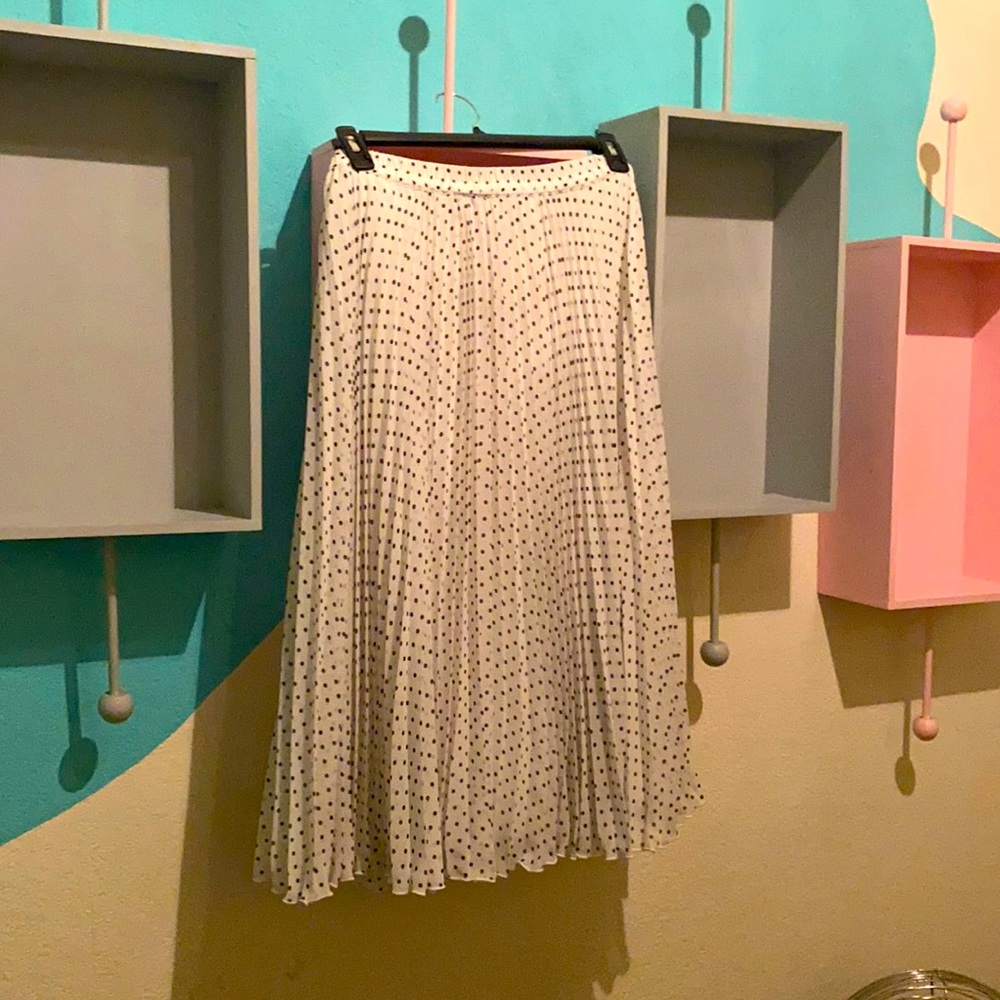 Black and white polka dot pleated skirt with elastic waist by V Cristina XL NWOT